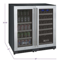 Load image into Gallery viewer, Allavino 30&quot; Wide FlexCount II Tru-Vino 30 Bottle/88 Can Dual Zone Stainless Steel Built-In Wine Refrigerator/Beverage Center AO VSWB30-2SF20