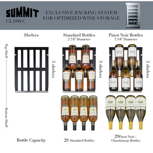 Summit 18" Wide Built-In Wine Cellar Seamless stainless steel door trim brings true elegance under the counter CL18WC