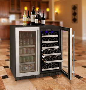 Allavino 30" Wide FlexCount II Tru-Vino 30 Bottle/88 Can Dual Zone Stainless Steel Side-by-Side Wine Refrigerator/Beverage Center BF 3Z-VSWB15-2S20