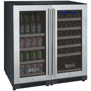 Allavino 30" Wide FlexCount II Tru-Vino 30 Bottle/88 Can Dual Zone Stainless Steel Side-by-Side Wine Refrigerator/Beverage Center BF 3Z-VSWB15-2S20