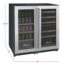 Load image into Gallery viewer, Allavino 30&quot; Wide FlexCount II Tru-Vino 30 Bottle/88 Can Dual Zone Stainless Steel Side-by-Side Wine Refrigerator/Beverage Center BF 3Z-VSWB15-3S20