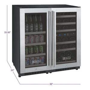 Allavino 30" Wide FlexCount II Tru-Vino 30 Bottle/88 Can Dual Zone Stainless Steel Side-by-Side Wine Refrigerator/Beverage Center BF 3Z-VSWB15-3S20