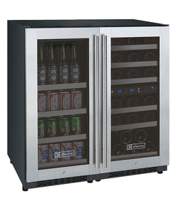 Allavino 30" Wide FlexCount II Tru-Vino 30 Bottle/88 Can Dual Zone Stainless Steel Side-by-Side Wine Refrigerator/Beverage Center BF 3Z-VSWB15-3S20