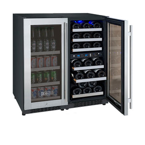 Allavino 30" Wide FlexCount II Tru-Vino 30 Bottle/88 Can Dual Zone Stainless Steel Side-by-Side Wine Refrigerator/Beverage Center BF 3Z-VSWB15-3S20