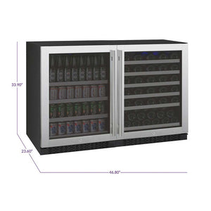 Allavino 47" Wide FlexCount II Series 56 Bottle/154 Can Dual Zone Stainless Steel Side-by-Side Wine Refrigerator/Beverage Center BF 3Z-VSWB24-2S20