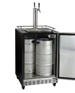 Kegco 24" Wide Dual Tap Stainless Steel Commercial Built-In Left Hinge Kegerator with Kit HK38BSC-L-2