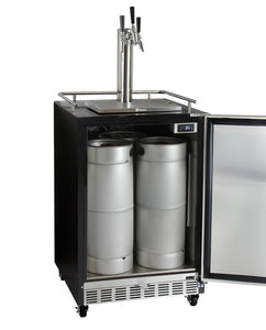 Kegco 24" Wide Triple Tap Stainless Steel Commercial Built-In Left Hinge Kegerator with Kit HK38BSC-L-3