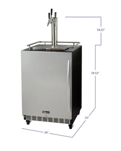 Kegco 24" Wide Triple Tap Stainless Steel Commercial Built-In Left Hinge Kegerator with Kit HK38BSC-L-3