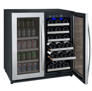 Allavino 30" Wide FlexCount II Tru-Vino 30 Bottle/88 Can Dual Zone Stainless Steel Built-In Wine Refrigerator/Beverage Center AO VSWB30-2SF20