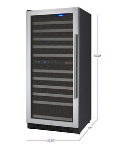 Allavino 24" Wide FlexCount II Tru-Vino 121 Bottle Dual Zone Stainless Steel Left Hinge Wine Refrigerator AO VSWR121-2SL20