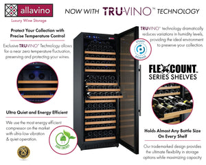 Allavino 47" Wide FlexCount II Tru-Vino 349 Bottle Three Zone Black Side-by-Side Wine Refrigerator BF 3Z-VSWR7772-B20