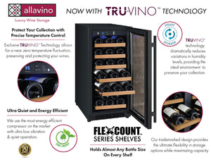 Allavino 15" Wide FlexCount II Tru-Vino 30 Bottle Single Zone Black Wine Refrigerator AO VSWR30-1BR20