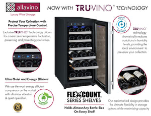 Allavino 15" Wide FlexCount II Tru-Vino 30 Bottle Single Zone Stainless Steel Right Hinge Wine Refrigerator AO VSWR30-1SR20