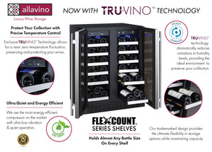 Allavino 24" Wide FlexCount II Tru-Vino 36 Bottle Dual Zone Stainless Steel Wine Refrigerator AO VSWR36-2SF20