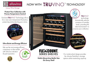 Allavino 24" Wide FlexCount II Tru-Vino 56 Bottle Single Zone Black Left Hinge Wine Refrigerator AO VSWR56-1BL20