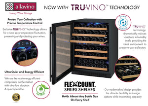 Allavino 24" Wide FlexCount II Tru-Vino 56 Bottle Dual Zone Black Left Hinge Wine Refrigerator AO VSWR56-2BL20