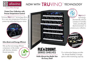 Allavino 24" Wide FlexCount II Tru-Vino 56 Bottle Dual Zone Stainless Steel Left Hinge Wine Refrigerator AO VSWR56-2SL20