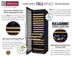 Allavino 24" Wide FlexCount Classic II Tru-Vino 174 Bottle Single Zone Stainless Steel Left Hinge Wine Refrigerator AO YHWR174-1SL20