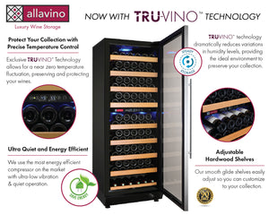 Allavino 24" Wide Vite II Tru-Vino 99 Bottle Dual Zone Stainless Steel Right Hinge Wine Refrigerator AO YHWR99-2SR20