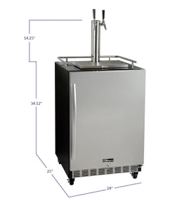 Kegco 24" Wide Dual Tap Stainless Steel Commercial Right Hinge Built-In Kegerator with Kit HK38BSC-2