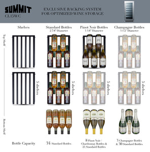 Summit 15" Wide Built-In Wine Cellar Ultra thin tinted door with seamless stainless steel trim CL15WCCSS