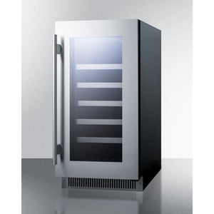 Summit 18" Wide Built-In Wine Cellar Seamless stainless steel door trim brings true elegance under the counter CL18WC