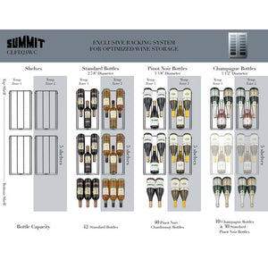 Summit 24" Wide Built-In Wine Cellar Stores 42 Bordeaux or 40 Burgundy bottles on stainless steel trimmed shelves CLFD24WC