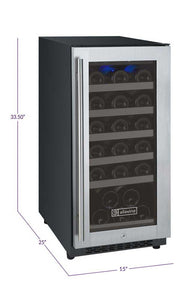 Allavino 15" Wide FlexCount II Tru-Vino 30 Bottle Single Zone Stainless Steel Right Hinge Wine Refrigerator AO VSWR30-1SR20