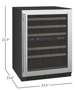 Allavino 24" Wide FlexCount II Tru-Vino 56 Bottle Dual Zone Stainless Steel Right Hinge Wine Refrigerator AO VSWR56-2SR20